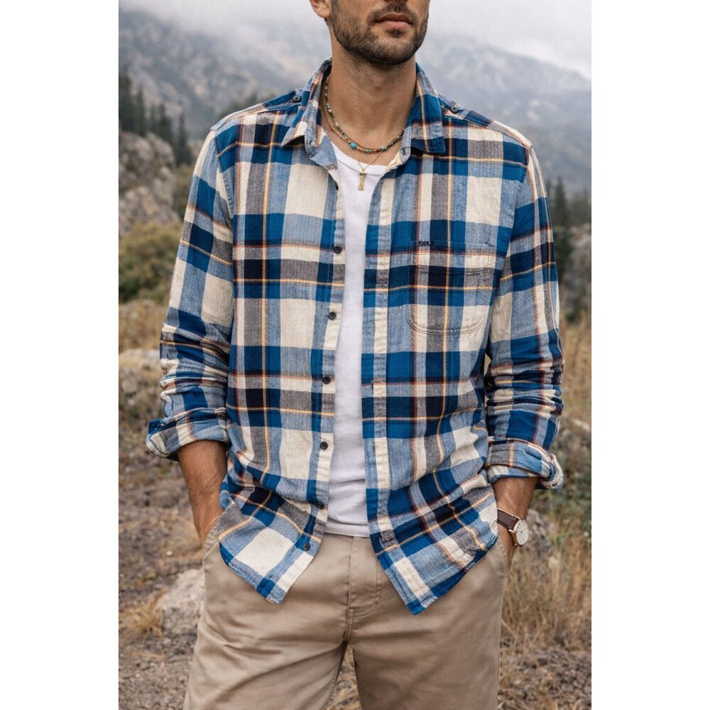 SCOTCH & SODA Blue Plaid Long Sleeve Button Up Shirt Flannel Top  Mens Size XXL